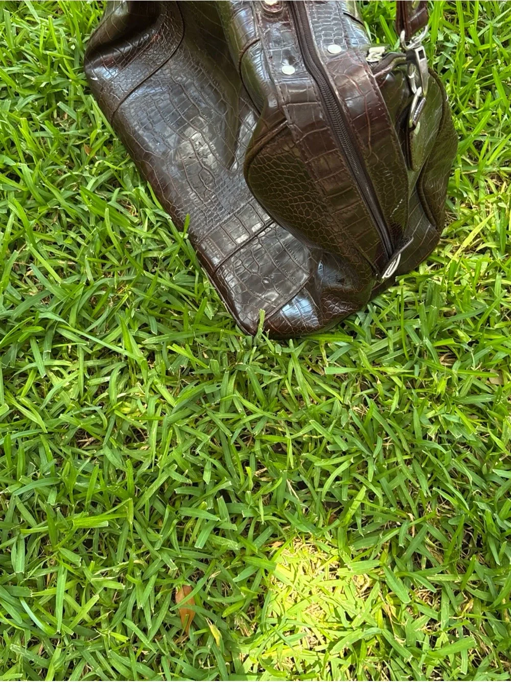 Bath And Body Works Bag Faux Leather Croc Brown Travel Duffel Weekender  18